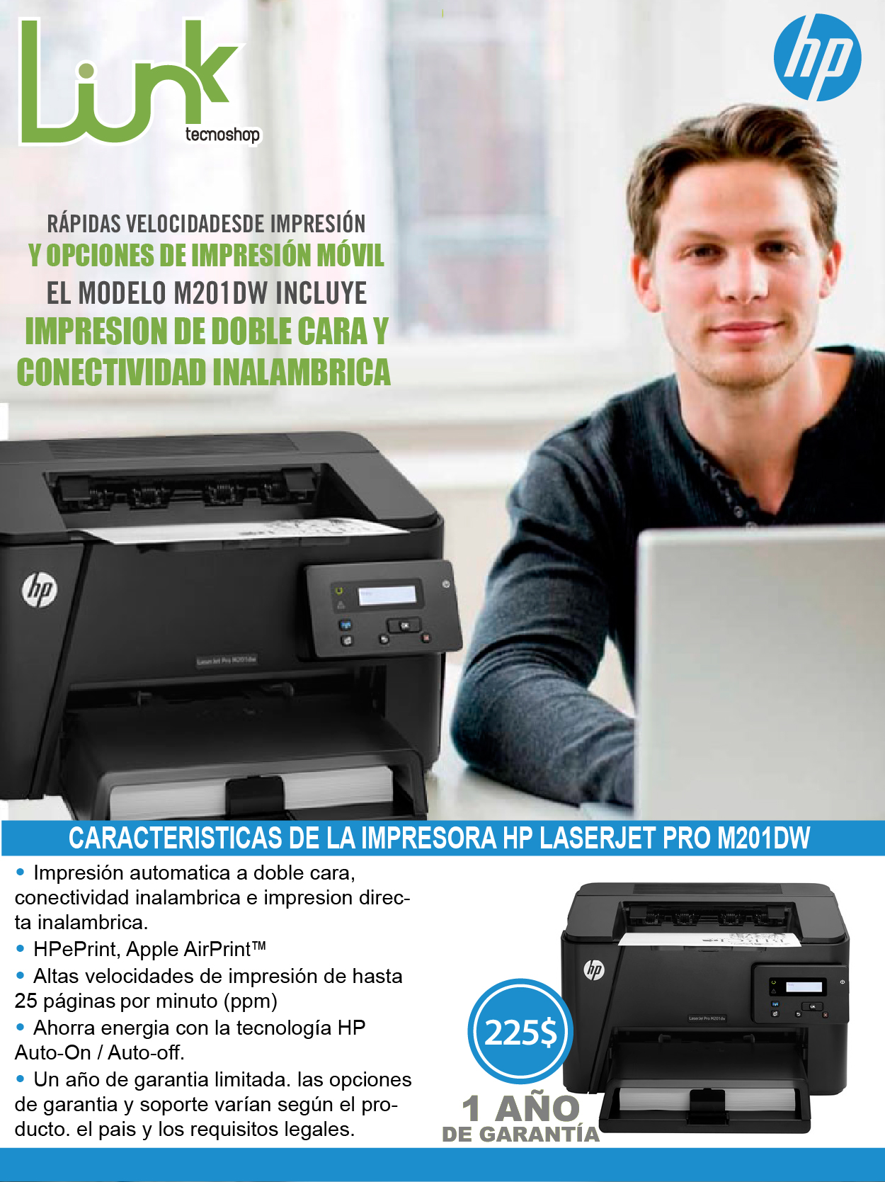 Link Tecnoshop - Impresora HP LaserJet Pro M201 DW