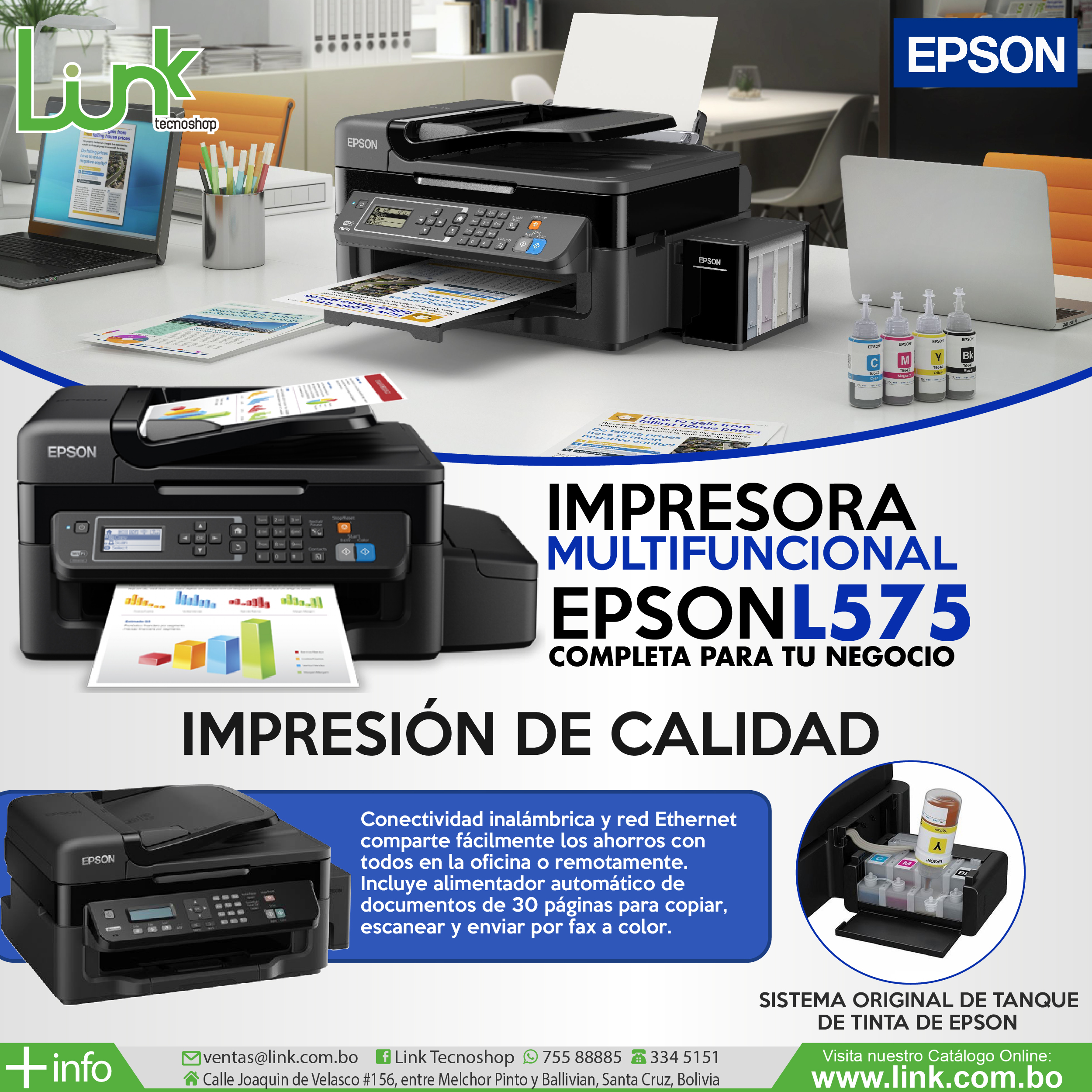 combustible recibo apilar Link Tecnoshop - Impresora Multifuncional Epson L575 con el sistema  continuo original de fÃ¡brica!